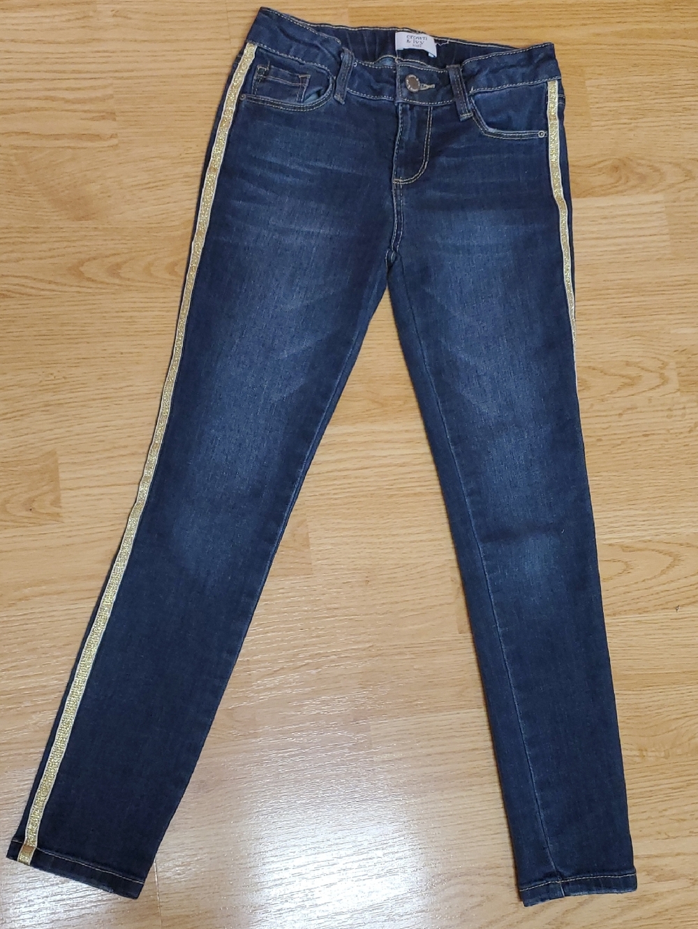 crown & ivy Kids Dark Blue Skinny Jeans with Gold Side Stripe Size 8